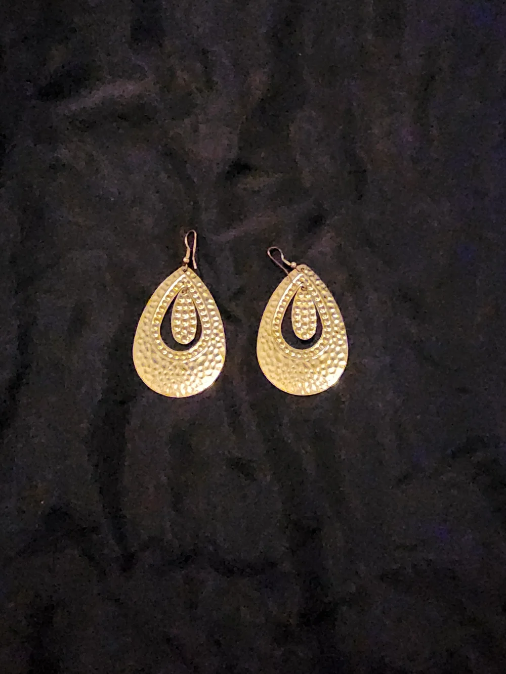 Gold Teardrop Hammered Dangle Earrings - Women Jewelry